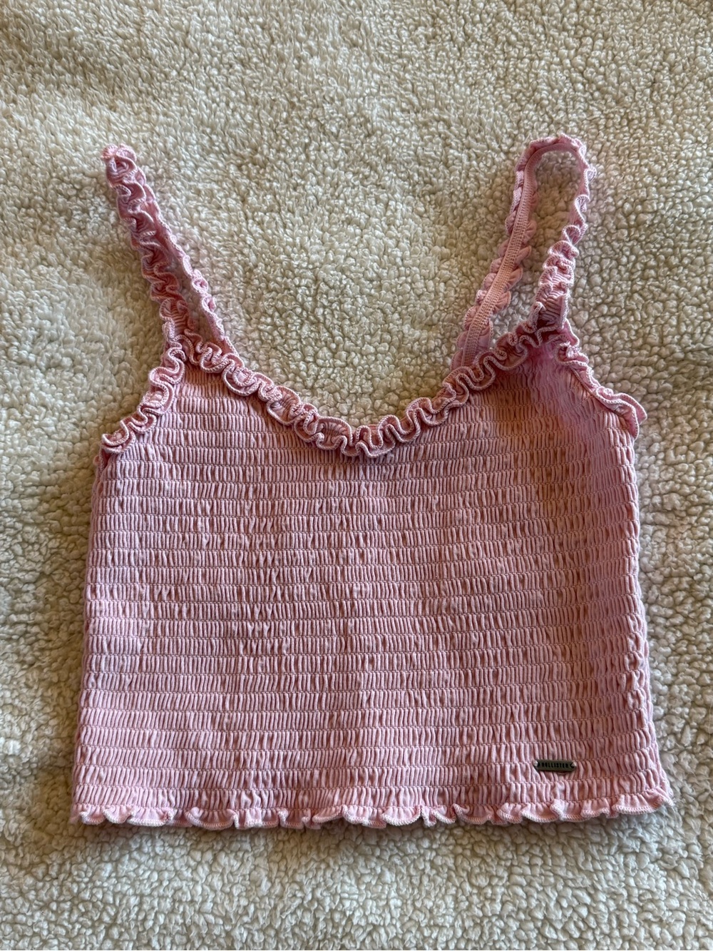 Hollister Baby Pink Smocked Ruffle Crop Tank Top Y2K Coquette Small